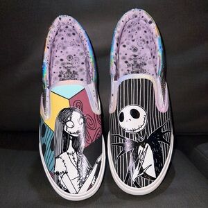 Jack and Sally slip on Flats with Nightmare Before Christmas Art